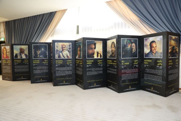 A panel showing media journalists killed in conflict zones before Gaza.