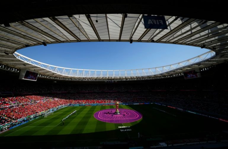A general view ahead of the World Cup group B soccer match between Wales and Iran, at the Ahmad Bin Ali Stadium in Al Rayyan , Qatar, Friday, Nov. 25, 2022. (AP Photo/Manu Fernandez)
