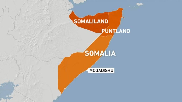 Map of Somalia showing Puntland and Somaliland regions
