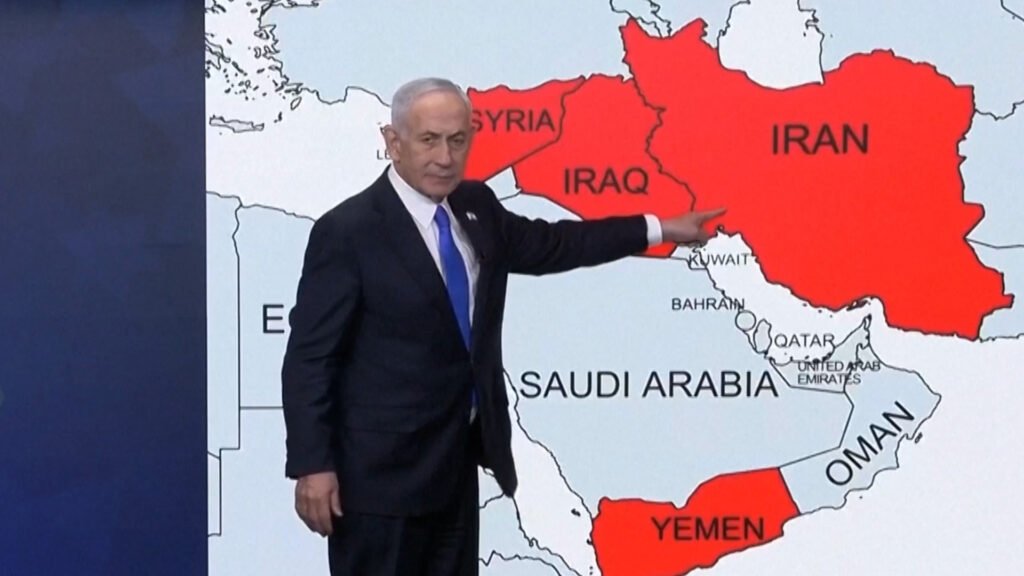 Netanyahu next to Middle East map: ‘We strangled them and have more to do’