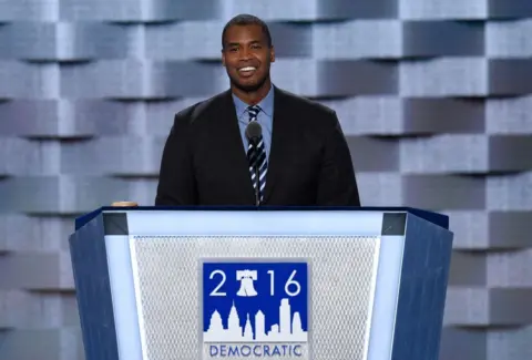 AFP via Getty Images Jason Collins speaks during Day 1 of the Democratic National Convention at the Wells Fargo Center in Philadelphia, Pennsylvania, July 25, 2016. 