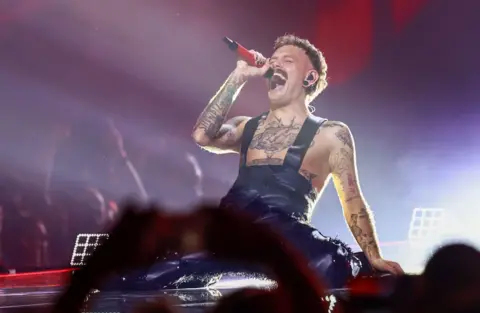 EPA Jonas Lovv performs at the Eurovision Song Contest