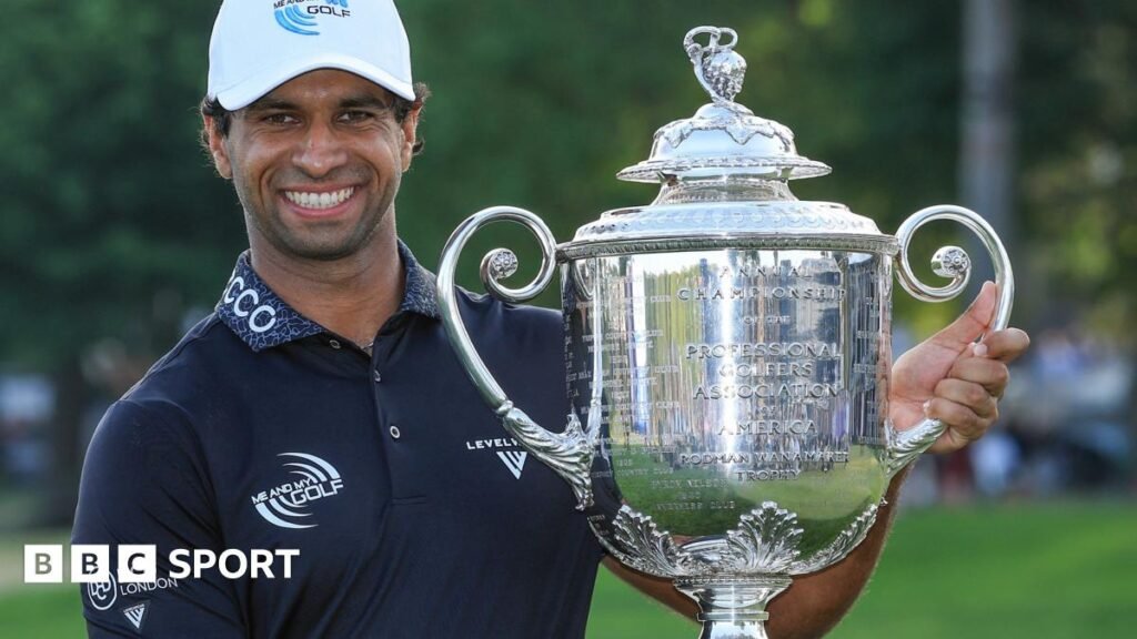 Englishman wins golf's US PGA Championship for first time in more than a centuryEngland's Aaron Rai wins the first major title of his career with a magnificent final-round 65 in the US PGA Championship at Aronimink.3 hrs agoGolf