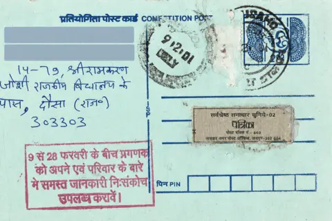 Vikas Kumar Mailed from Dausa to Jaipur in February 2001, this postcard carried a Hindi census postmark urging Indians to share details about themselves and their families "without any hesitation". It reflected how the census relied not just on counting people, but on persuading them to trust the state with their information.