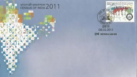 Vikas Kumar Issued for the 2011 Census, this commemorative stamp showed families holding hands alongside an enumerator and the census emblem. The first day cover paired a pixelated map of India with a cancellation mark carrying the census symbol - reflecting a country entering the digital age of counting.