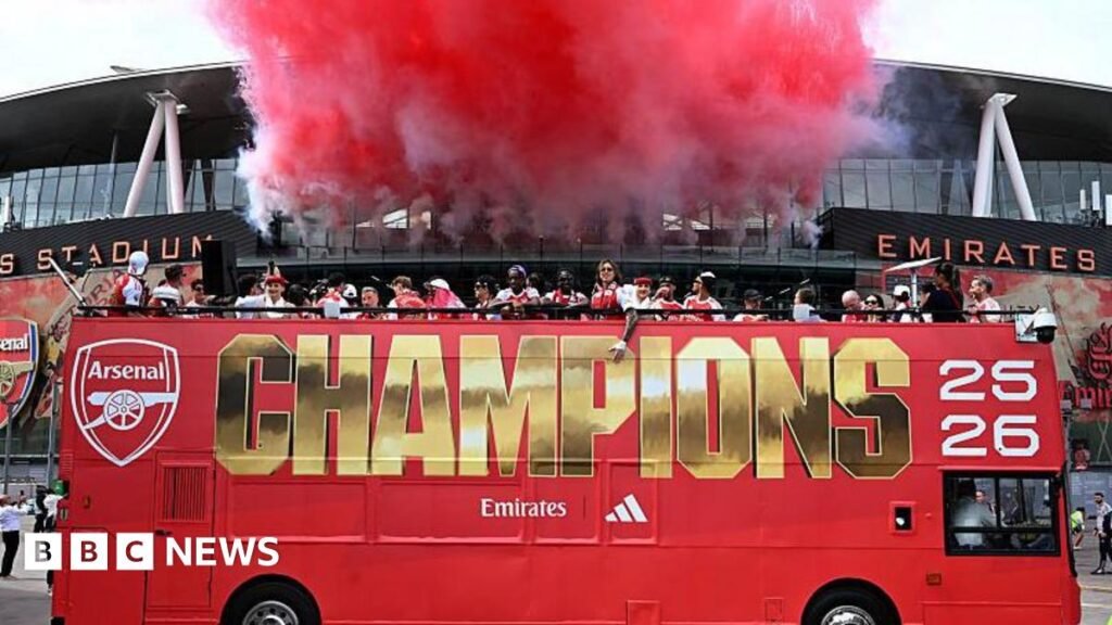 LIVEThousands of fans watch on as Arsenal celebrates Premier League win with open-top bus paradeIt comes a day after the team were denied a first Champions League triumph, losing on penalties to reigning title holders Paris St-Germain