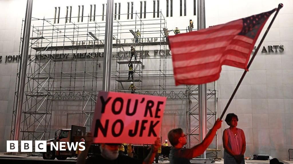 Trump's name removed from Kennedy Center after court orderCrews erected scaffolding on Friday as onlookers gathered into the evening, though storms delayed the work until Saturday.7 mins agoUS & Canada Trump's name removed from Kennedy Center after court orderCrews erected scaffolding on Friday as onlookers gathered into the evening, though storms delayed the work until Saturday.7 mins agoUS & Canada