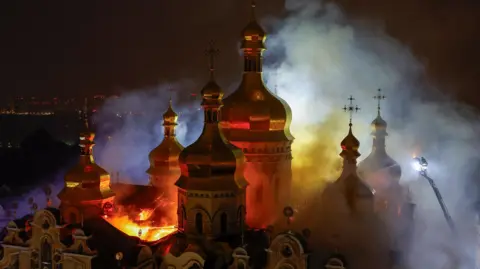 Reuters Flames engulf the Kyiv Pechersk Lavra monastery in Ukraine following a major Russian strike
