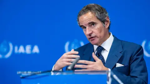 EPA The director general of the International Atomic Energy Agency (IAEA), Rafael Grossi, addresses a news conference during an IAEA Board of Governors meeting at the IAEA headquarters in Vienna, Austria (5 June 2026)