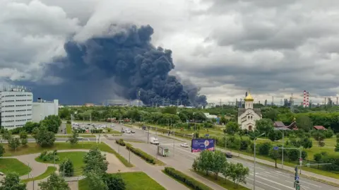 Reuters Smoke rises from an oil refinery in Moscow after a Ukrainian drone strike