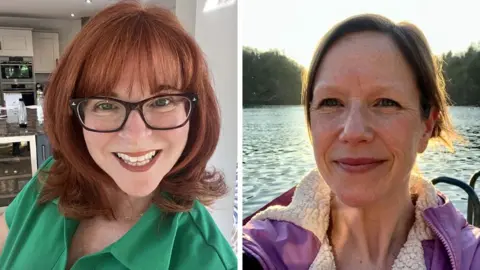 Hilary Serif/ Rosaline West Split pic headshots, with Hilary Serif who has shoulder-length red hair and wears black-rimmed glasses on the left and Rosaline West, who has her brunette hair tied back, on the right 