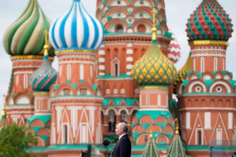 Pavel Bednyakov/Pool/AP Russian President Vladimir Putin speaks during the Victory Day military parade in Moscow 