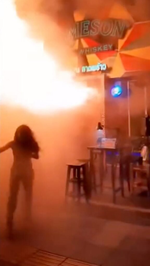 Watch: People flee Bangkok bar as huge flames shoot out from doorwayAt least 27 people have died and 25 are critically injured after a fire tore through a bar in a popular Bangkok district.42 mins ago