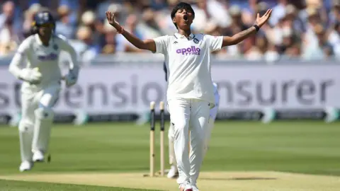Getty Images  Kranti Gaud of India celebrates after bowling Alice Capsey during day two of the 1st Women's Rothesay Test Match between England and India at Lord's Cricket Ground on July 11, 2026 in London, England.