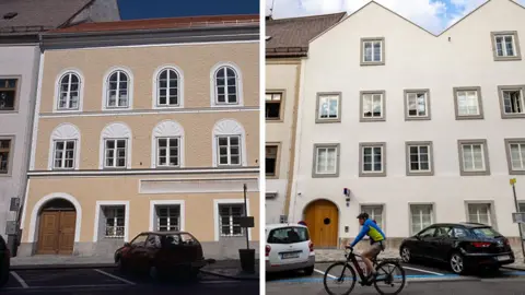 Getty Images/ EPA  A general view of the house where Adolf Hitler spent his early childhood on January 15, 2015 in Braunau am Inn, Austria ( left) A general view of the samebuilding which is now converted into a Police Station 