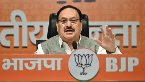 Hindustan Times via Getty Images Federal minister JP Nadda addresses a press conference at the BJP Headquarters on July 22, 2026
