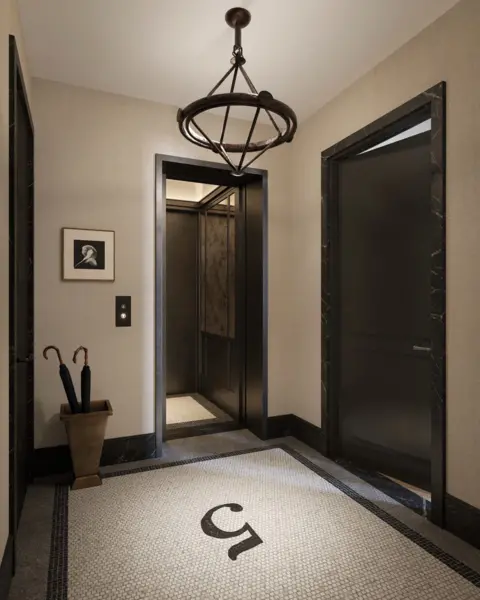 Visualisation One View of hallway entry into a residence, with tiled mosaic on the floor