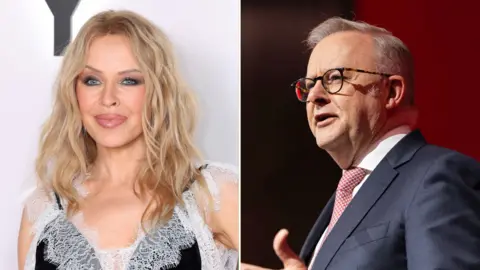Getty A split screen image of a woman with wavy blonde hair and heavy makeup on the left and a man with short grey hair and glasses in a suit on the right