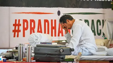 Hindustan Times via Getty Images Sonam Wangchuk, Climate activist seen sitting on hunger strike at Jantar Mantar in Delhi.