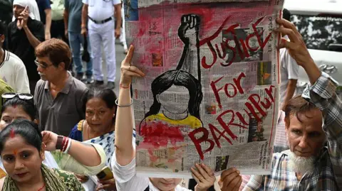 Getty Images KOLKATA, INDIA - JULY 8: Trinamool Chhatra Parishad (TMCP), Trinamool Youth Congress supporters took out a protest rally against recent rape and murder of a 11 year old girl in Baruipur from Ballygung to Hazra on July 8, 2026 in Kolkata, India. (Photo by Samir Jana/Hindustan Times via Getty Images)