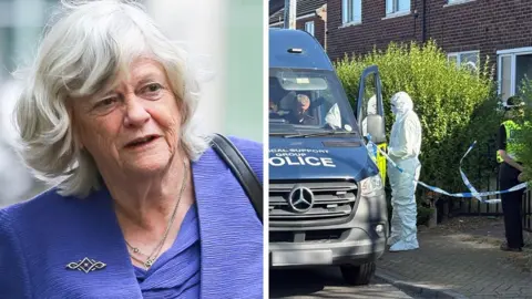 Getty Images/ BBC Anne Widdecome ( left) and men in hazmat suits entering suspects house in rotherham ( right) 
