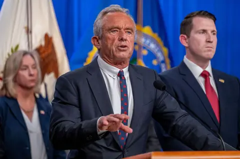 Getty Images Health Secretary Robert F Kennedy Jr speaks during a news conference in June