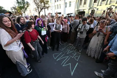Getty Images Hundreds of young Russians gathered on Monday in support of Yabloko