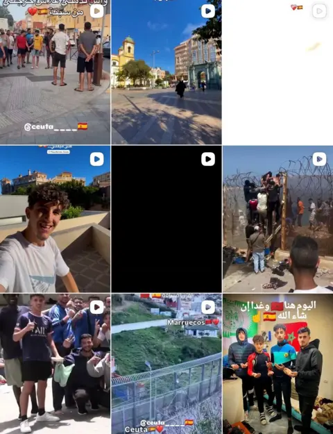 A screenshot of an Instagram profile showing happy videos of life in Spain and Ceuta.