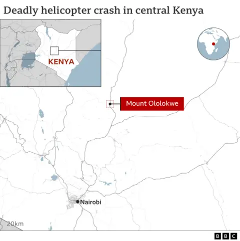 A map showing Mount Ololokwe and Kenya's capital, Nairobi