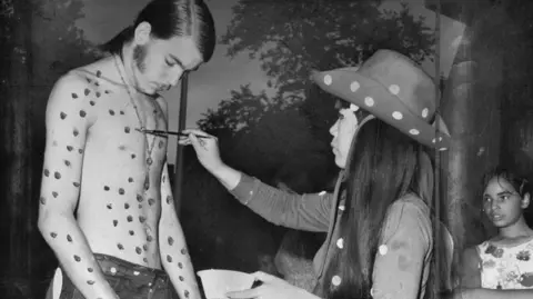 NY Daily News via Getty Images Yayoi Kusama paints body of Kent Feathergill, 1967.