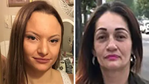 Met Police Sheryl Wilkins, 39, with long light brown hair and Carmenza Valencia-Trujillo, 54, in a black leather jacket with hoop earrings.