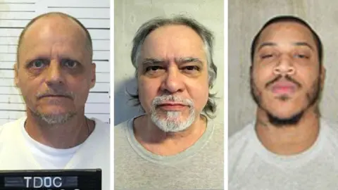 AP Three mug shots of the men sentenced to death