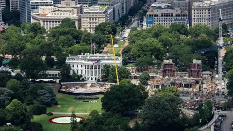 Getty Images The White House helipad and new ballroom extension under construction in Washington DC on 5 August 2026