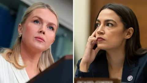 Getty Images Split image of White House Press Secretary Karoline Leavitt and Congresswoman Alexandra Ocasio-Cortez