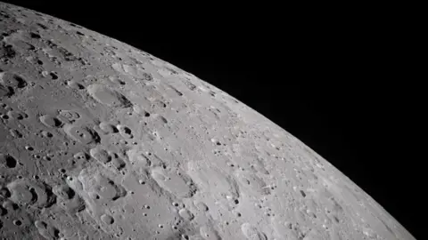 Reuters A cratered section of the moon is seen close-up