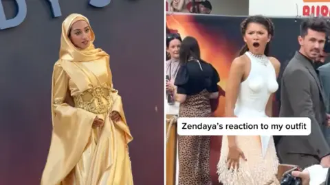 Zainab Jiwa Zainab Jiwa attends 'The Odyssey' London Premiere at Odeon Luxe Leicester Square and Zendaya reacts