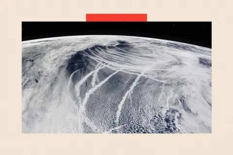NASA A satellite image of earth from space - Ship tracks reveal pollution's effects on clouds 

