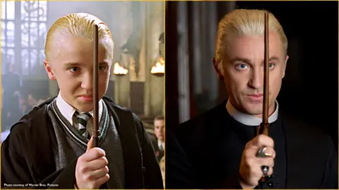 Warner Bros. Pictures & Manuel Harlan Tom Felton young on the left and Tom Felton now 