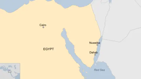 BBC Map of Egypt, showing the capital Cairo and Red Sea towns of Nuweiba and Dahab.