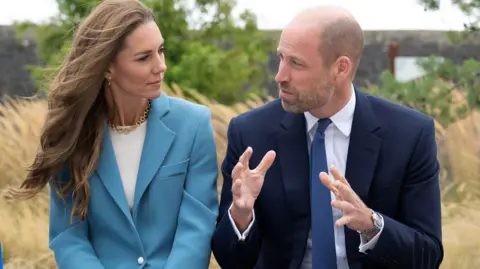 PA Media Prince William and Catherine at the Gary Speed bench at the Everton ground