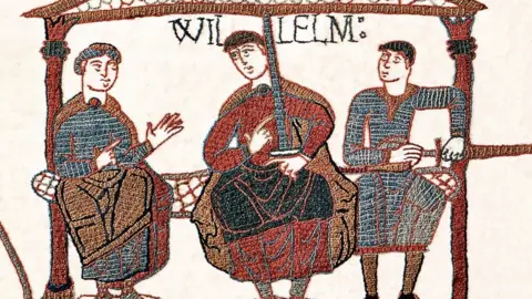 Getty Images Bayeux Tapestry showing an embroidered image of William, Duke of Normandy